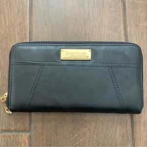 bebe Black Faux Leather Zippered Wallet